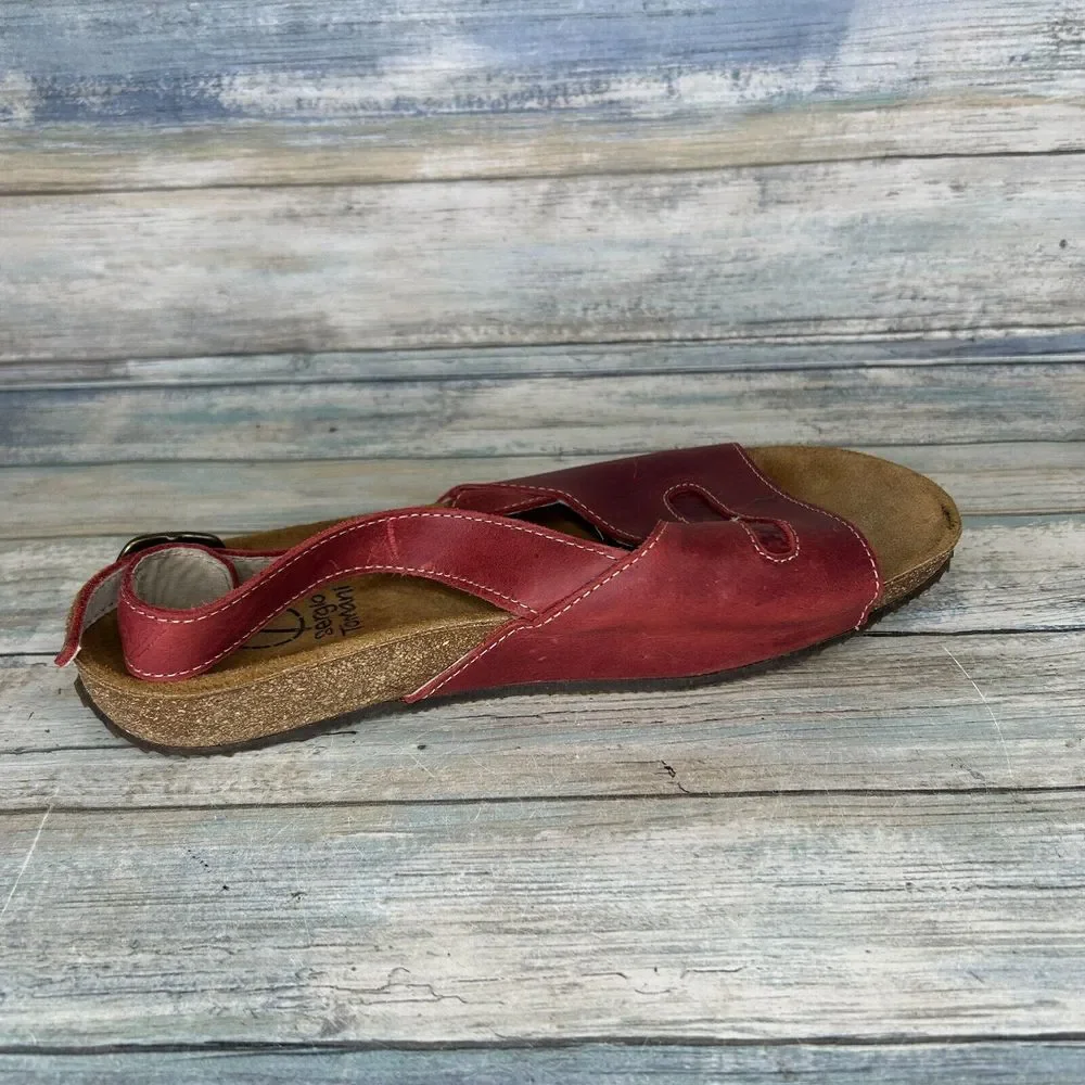 Sergio Tomani Sandals Size 40 Red Leather Cork ‎ Womens